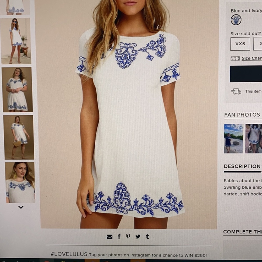 Lulus XS Tale to Tell Blue and Ivory shift dress
